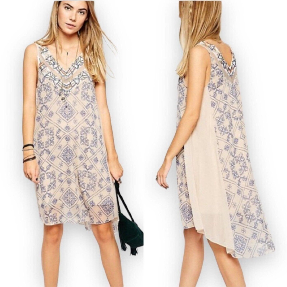 free People Women's Ancient Mystery Beaded Chiffon Shift Dress Size Small